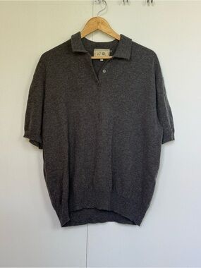 Demylee Cashmere Short-Sleeve Polo in Dark Grey